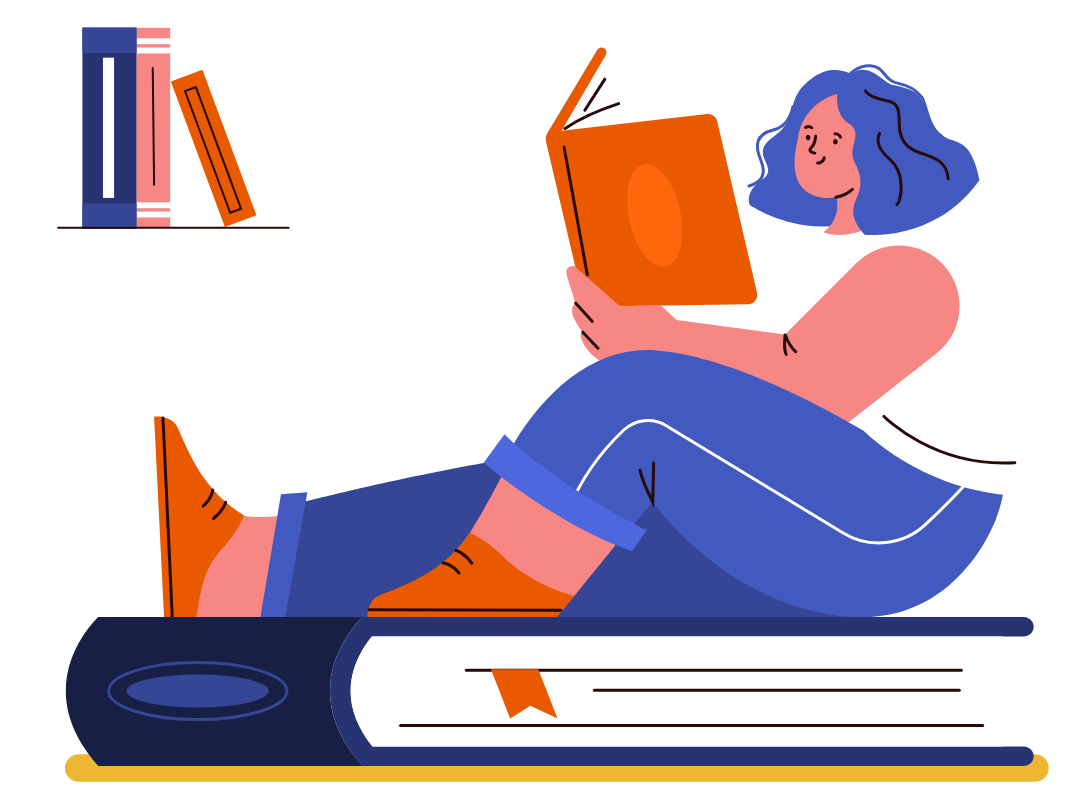 Reader surrounded by books