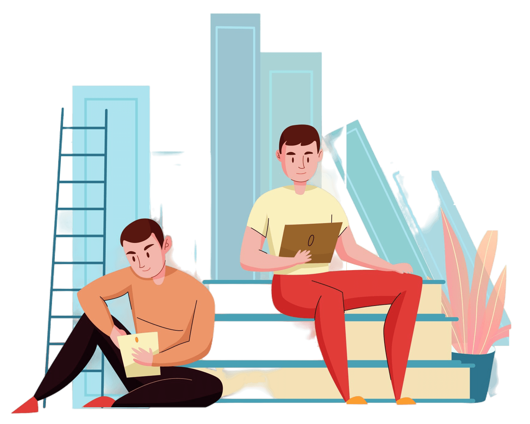 Two readers in a virtual library