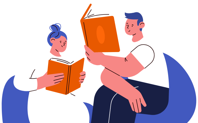 Two people reading books together